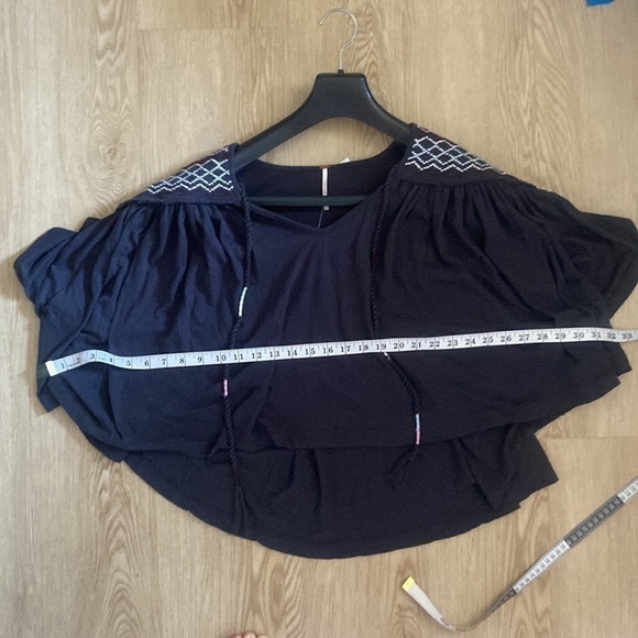 Free People Flowy Indie Sleaze Black Crop Top Embroidered Western Boho - Picture 10 of 12